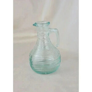 Decanter or Pitcher Vtg Small,‎ Syrup, vinegar oil bluishgreen, striation rings